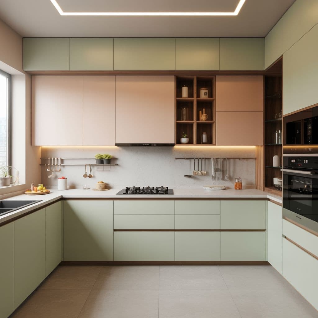 Exclusive plain membrane finish modular kitchen, Kraftline
