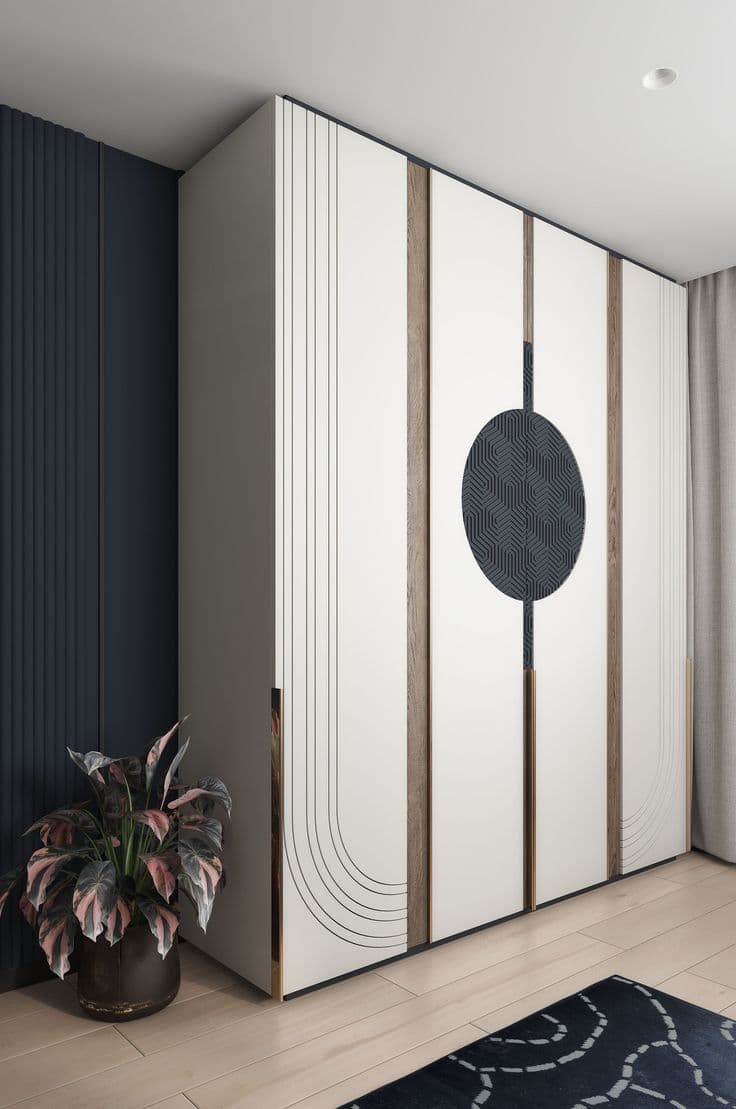 Elegant hinged wardrobe with brass handles and veneer finish, Kraftline