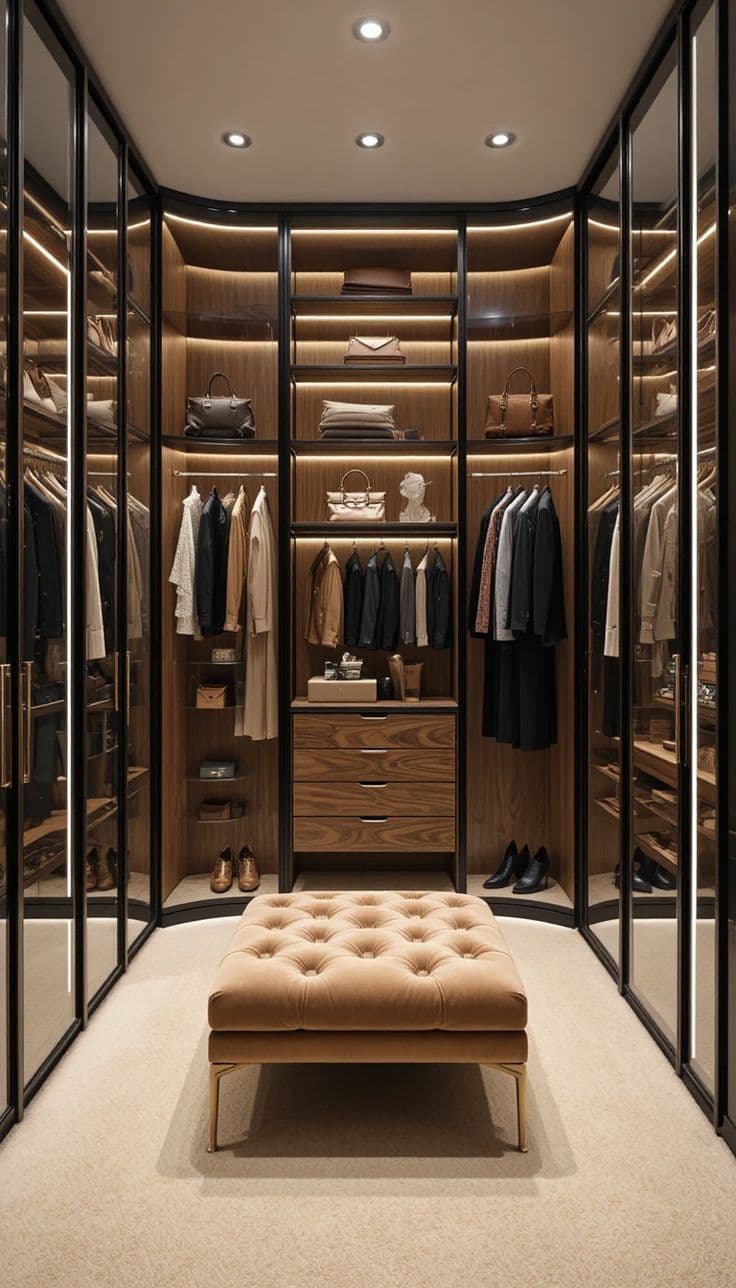 Expansive walk-in wardrobe with island storage, Kraftline